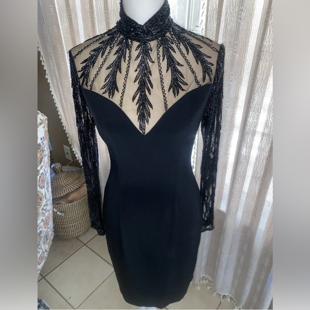 Bob Mackie Vintage 80’s Beaded Black Cocktail Dress Size 6